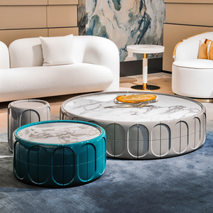 Mesa de Centro Moderna Italiana Minimalista de Lujo, Extensible y Ajustable en Altura, de Mármol y Madera - Product Image 1