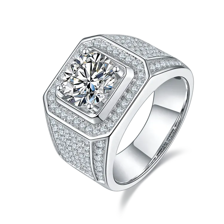 Nhẫn Nam Mạ Vàng Bạc S925 Đá Chính Moissanite 3ct