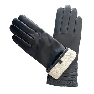 Factory supplier OEM long cuff winter warm lamb skin leather fashion design gloves