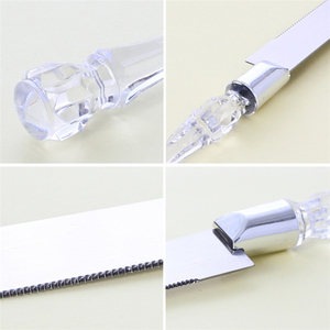 Cortador divisor de pasteles de plástico, juego de servidor profesional, cuchillo de plata y soporte de madera redondo con tapa de bloqueo de tres bordes - Product Image 6