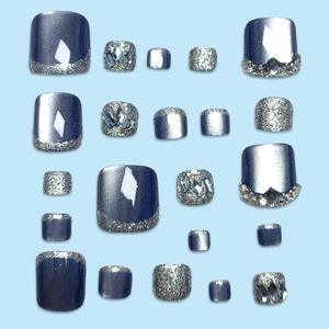 Qianya 24pcs <span class=keywords><strong>Marine</strong></span> Blue Cat Eye Toe Press on Nails avec Diamond Decor - Premium Sparkling Pedicure <span class=keywords><strong>Nail</strong></span> <span class=keywords><strong>Art</strong></span> Sets Wholesale - Product Image 4