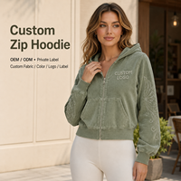 Sudadera con capucha beige vintage lavada para mujer al por mayor, con cremallera, estampado geométrico personalizado, efecto desgastado, estilo oversize informal