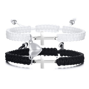 Anti Tarnished 316L Stainless Steel Bf And Gf Magnetic Heart <b>Adjustable</b> String <b>Bracelet</b> For Women - Product Image 3