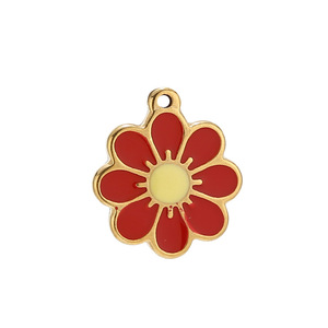 จี้ดอกเดซี่เคลือบเงา |   สร้อยข้อมือและสร้อยคอ DIY ทำจากสแตนเลสสตีลชุบทอง 18K - Product Image 3
