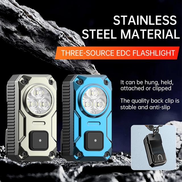 1000LM Portable Rechargeable EDC Flashlight Stainless Steel Body with LED Bulb Waterproof USB Charging for Camping