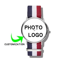 Montre de couple personnalisée avec logo, or rose et argent, unisexe, minimaliste, avec bracelet en nylon tressé, pour cadeau promotionnel de petite entreprise
