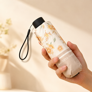 Paraguas <span class=keywords><strong>Plegable</strong></span> de Tres Pliegues con Recubrimiento Negro y Estampado Floral, con Protección UPF50, <span class=keywords><strong>para</strong></span> Mujer, Viajes, Venta al por Mayor, Regalo <span class=keywords><strong>para</strong></span> Boutique, con Logotipo Personalizado - Product Image 1