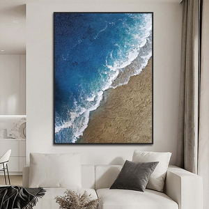 Décor d'hôtel bleu <span class=keywords><strong>beige</strong></span> côtier acrylique 3D vague de mer fait à la main peintures de <span class=keywords><strong>plage</strong></span> art mural contemporain toile durable - Product Image 2