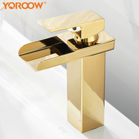 Robinet de lavabo cascade moderne en acier inoxydable à poignée unique avec valve en céramique dorée, fabriqué en Chine