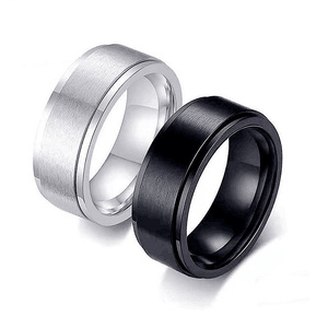 Anillo Giratorio Antiestrés de Acero Inoxidable de 8mm, Superficie Cepillada, Ajuste Cómodo, Anillo de Boda para Hombre - Product Image 3