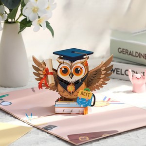 Biglietto d'<span class=keywords><strong>Auguri</strong></span> 3D Pop-up a Forma <span class=keywords><strong>di</strong></span> Gufo Personalizzato, Creativo e Carino, Piccolo, per Laurea, San Valentino, Ecologico, per <span class=keywords><strong>Auguri</strong></span> Festivi - Product Image 3