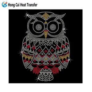 Hongcai personalizzato stampa di strass con strass transfer gufo teschio di zucca modello Halloween costume strass trasferimento di calore