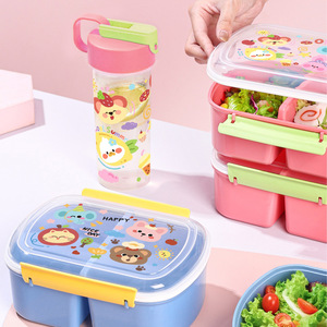 Fun Playful Student Lunchbox Water Bottle <b>Set</b> Portable Microwave Safe Airtight Cartoon Style For Picnics Fruits Snacks - Product Image 2