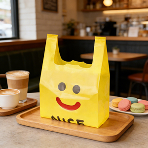 Sacs en plastique HDPE durables à soufflets latéraux, type T-shirt, avec poignée, pour courses, snacks, fruits <span class=keywords><strong>et</strong></span> plats à emporter, emballage robuste refermable - Product Image 3