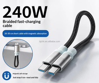 Nouveau câble magnétique USB-C court OEM/ODM 240W, charge ultra-rapide, tressé, câble de données Type-C pour iPhone Samsung