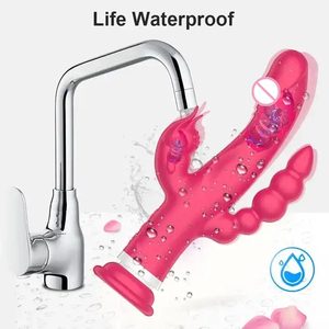 Vibratore Rabbit 3-in-1 a Doppio Motore, 10 Velocità, Impermeabile, in Silicone Medicale, per Stimolazione Femminile di Punto G, Clitoride e Anale, Ricaricabile USB - Product Image 1