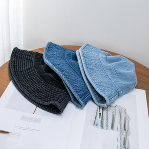 Denim Bucket Hat Unisex Cotton Sun Protection Outdoor Casual Summer Hat Light Blue Dark Blue Black - Product Image 1