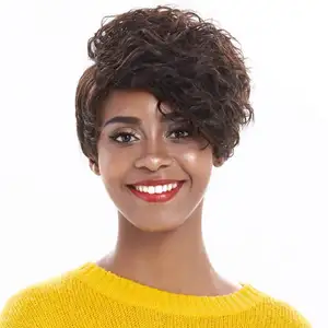 Rambut Palsu Keriting 8 Inci UNTUK WANITA HITAM Berwarna Grosir Murah Wig Rambut Manusia Brasil Pendek Wanita 100%