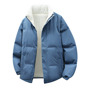 Manteau en laine de mouton et coton unisexe, automne-hiver, couleur unie, col montant, veste en coton doublée de polaire, épaisse et chaude, veste matelassée - Product Image 1