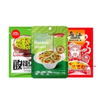 Sachets d'emballage personnalisés en petite série pour légumes marinés, chips, chewing-gum, moutarde, cornichons et radis séchés