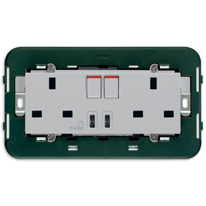 Vimar Wall <b>Switch</b> 2P+T 13A <b>USB</b>-<b>C</b> Silver 15W Charging - Product Image 1