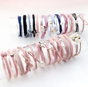 12ชิ้น/เซ็ตใหม่รูปแบบขายส่งโพลีเอสเตอร์ Elastic Hair Ties สำหรับสาวที่มีสีสัน Hairband Pearl สำหรับผู้หญิงหญิง