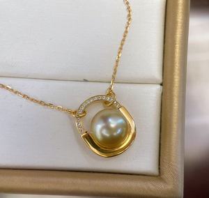 תליון זהב פנינה דרום ים מוזהב שרשרת תליון זהב במזרח התיכון אביזר אופנה לנשים מסיבות ערב כסף סטרלינג - Product Image 3