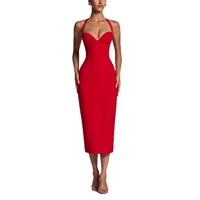 Robe Midi Bustier Sexy Personnalisée OEM pour Femme, Col Halter, Coupe Cœur, Élégante pour Soirée et Cocktail, Moulante