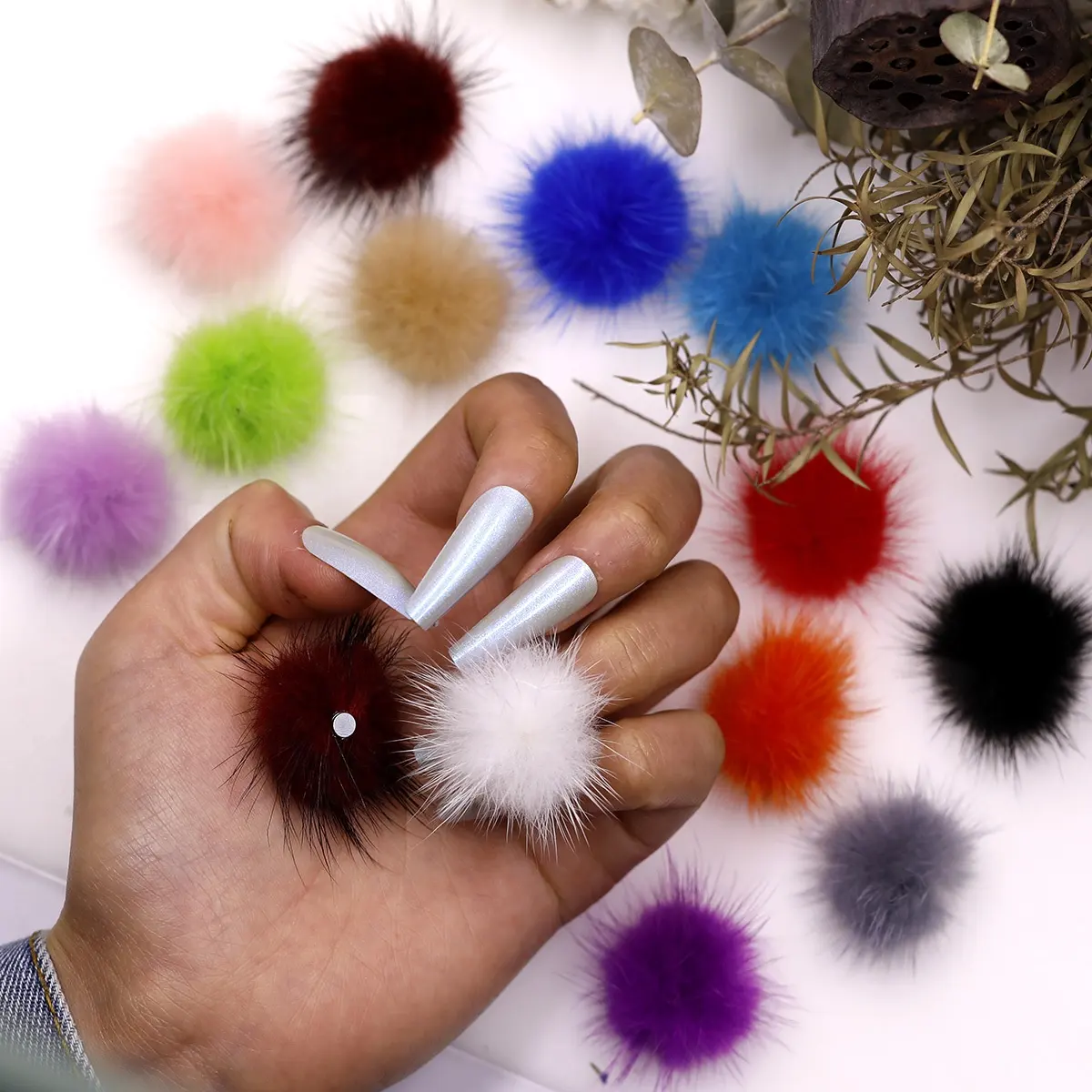 Pingente magnético para arte em unhas, bolinhas de pompoms para arte em unhas, mini pompons e bolas de pelo de vison, pingente 3d nail art