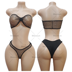Maxsun Designer Dancer Outfits Exotic Dancewear Strass Nouveau Bikini Sans Bretelles Ensemble Avec Cravates Sexy <span class=keywords><strong>Exotique</strong></span> Sexy Femmes Vêtements De Danse - Product Image 2