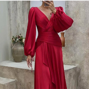 Nouvelles robes longues plissées à taille croisée et manches longues pour femmes, tendance - Product Image 2