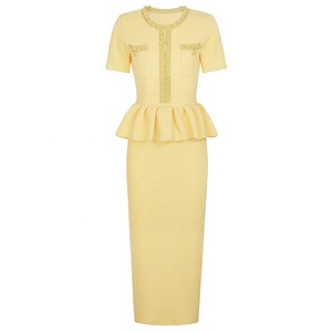 Eleganti Abiti in Maglia con Perle di Lusso per Donne, Nuova Moda Autunnale con Volant e Patchwork, Lunghi Abiti da Festa - Product Image 3