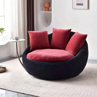 Fauteuil inclinable de loisirs moderne en tissu chenille rouge rond, rembourrage en peluche, cadre en fer, chambre à coucher, salon, meubles de maison