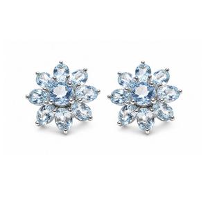 Boucles d'oreilles clous en argent sterling 925 plaqué rhodium avec topaze bleue en forme de fleur - Product Image 3