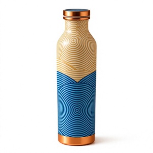 Modern Geometric Pattern <b>Metal</b> <b>Water</b> <b>Bottle</b> With Copper Lid Portable Travel Design - Product Image 1