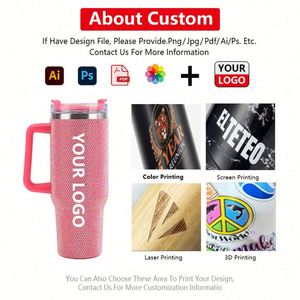 Vasos Promocionales de 40 oz con Serigrafía y Tapa con Cristales de Imitación, Pajita y Diseño Personalizado para Café - Product Image 2