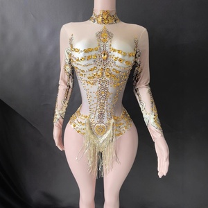 Maillot de bain une pièce orné de strass, tenue de scène scintillante pour chanteuse - Product Image 1