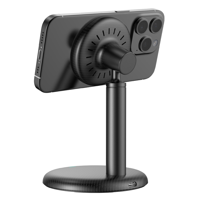 New Qi2 15W Magnetic Wireless Charging Stand with Carbon Fiber Pattern Desktop Charger for Phone
