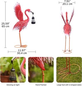 BSCI Factory Metal Flamingo Estatua Decoración de jardín Pink Flamingo Estatua con linterna solar - Product Image 2