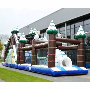 CE Inflatable Tunnel Obstacle Barrier Game for Kids Lovely Animal White Snow inflatable Obstacle Course