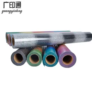 Guangyintong New Arrivals PU Rainbow Glitter Htv Rainbow Vinyl Heat Press Machine Iron On