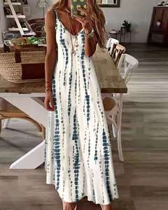 Robe longue évasée à bretelles spaghetti pour femme, grande taille, imprimé floral tie-dye, style bohème décontracté, pour dropshipping Shopify - Product Image 6