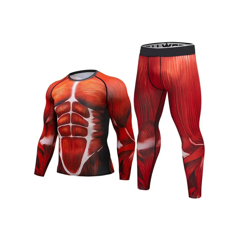 Set di abbigliamento da palestra ad asciugatura rapida da uomo T-shirt e pantaloni a compressione fitness tuta da uomo bodybuilding gym compression