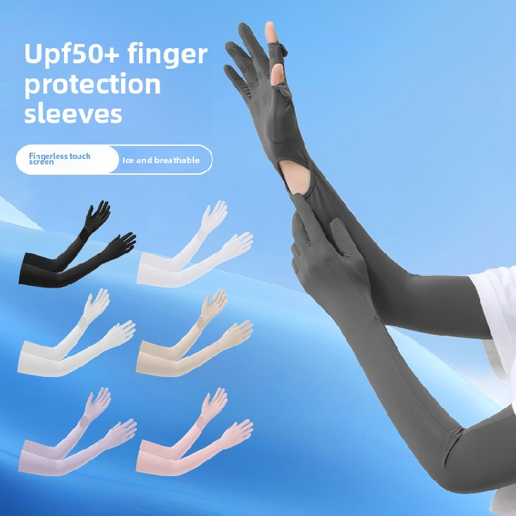 Summer Anti-UV Arm Guard Flip Finger Touch Screen Bicycle Cycling Oversleeve for Outdoor Fishing Comfortable Elastic 'Ice Silk'