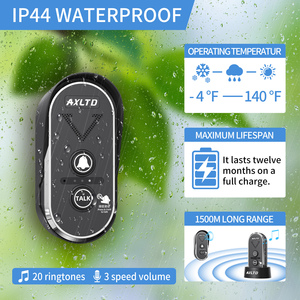 Âm thanh không dây Doorphone hệ thống với 1500m phạm vi không thấm nước có thể sạc lại pin 3 mức độ khối lượng 20 nhạc chuông cho nhà lớp học - Product Image 1