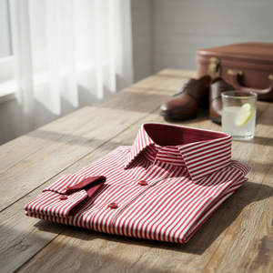 Rouge et blanc chemises d'été hommes à manches longues en flanelle pour adultes chemises 100% coton couleur unie articles en stock 48 BC1982 - Product Image 3