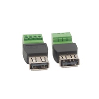 Adaptador USB 2.0 Macho a Hembra Verde con Terminales de Conexión Rápida y Conector Fijo con Tornillos para Carga de Datos de Teléfonos Móviles y Computadoras
