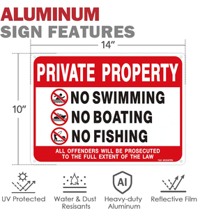 Panneaux de signalisation d'avertissement de sécurité personnalisables : Interdiction de la natation, de la navigation et de la pêche. Tous les infracteurs seront poursuivis pour ces panneaux. - Product Image 3