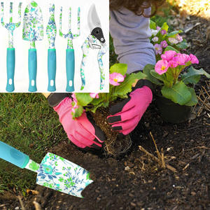 ชุดเครื่องมือทำสวนลายดอกไม้ 5 ชิ้น เครื่องมือเหล็กตามหลักสรีรศาสตร์สำหรับการปลูกกลางแจ้งและการดูแลดอกไม้พร้อมด้ามจับที่สะดวกสบาย - Product Image 1