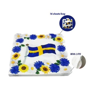 Servilletas de Papel Biodegradables con la Bandera de Suecia, 6.5x6.5 Pulgadas, Diseño de Flores, para Fiestas, Decoración de Mesa - Product Image 4